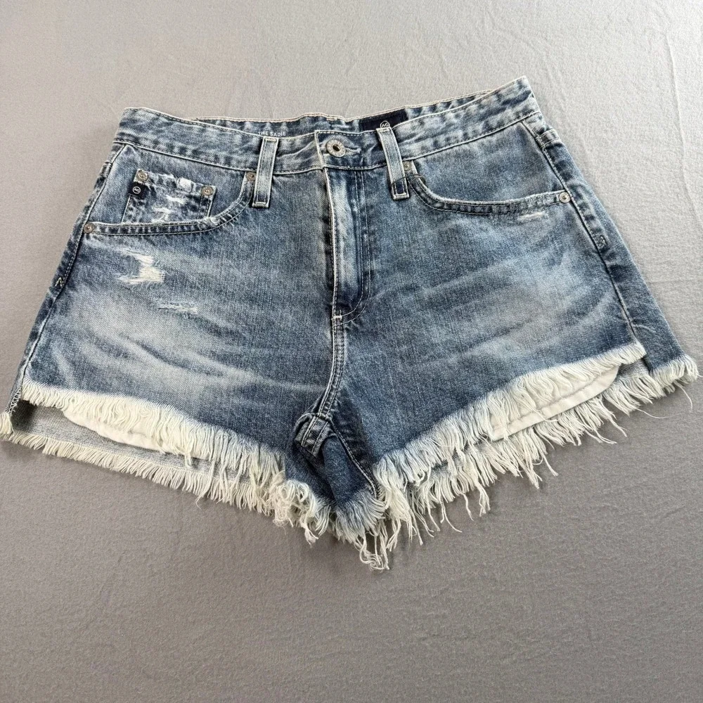 AG Adriano Goldschmied The Sadie Med Wash Shorts 26 Blue High Rise Frayed